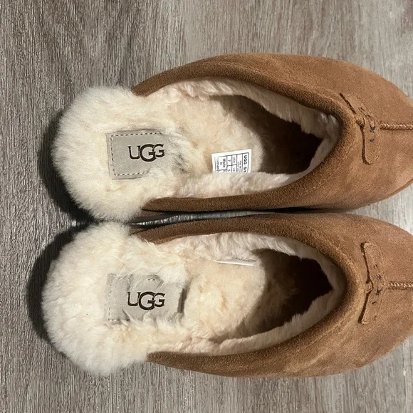 UGG Disquette Suede Sheepskin Slip-On Slipper Size 7 Tan Platform Slippers - Picture 4 of 7